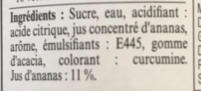 Sirop d'ananas ingredients label
