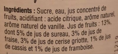 Sirop de grenadine ingredients label