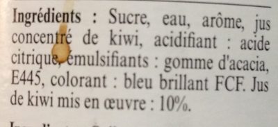 Sirop de kiwi ingredients label