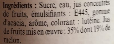 Sirop de Melon ingredients label