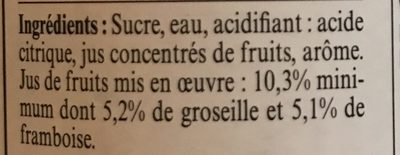 Sirop de Groseille Framboise ingredients label