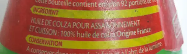 Fleur de colza ingredients label