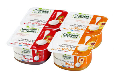Fromage frais sucré nature sur fruits fraise et pêche 4 x 100 g