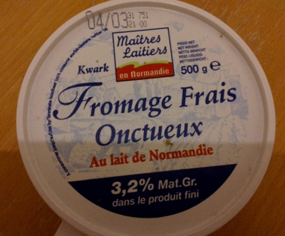 Fromage frais onctueux Au lait de Normandie 3,2% Mat. Gr. dans le produit fini