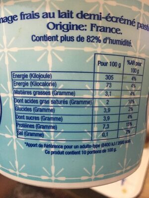 Fromage Blanc Battu ingredients label