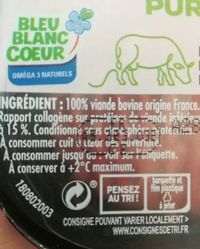 2 steak haché pur bœuf ingredients label