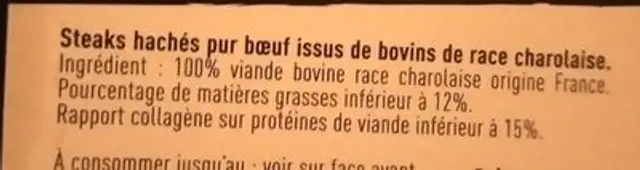 Le 12% le caractère de Charolais ingredients label
