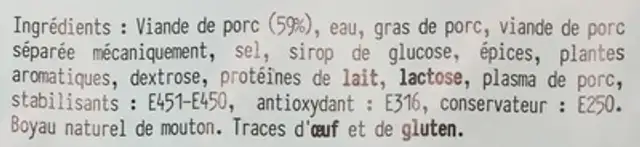 Saucisse de Francfort (x 4) ingredients label