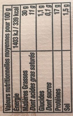 Rilettes pur porc nutrition facts table