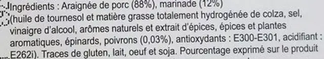 Araignee de porc ingredients label