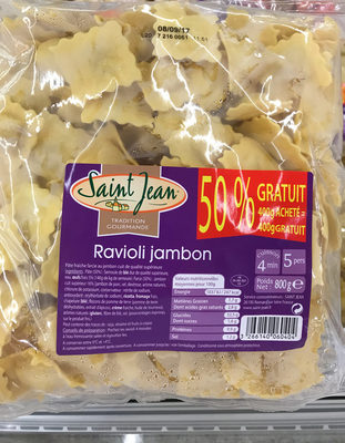 Ravioli jambon (50% gratuit) front packaging
