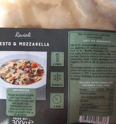 Pates surgelées farcies au pesto basilic et mozzarella front packaging