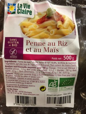 Penne au riz et au mais
