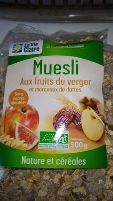 Muesli aux Fruits du Verger et Morceaux de Dattes front packaging