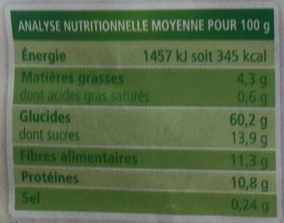 Muesli aux Fruits du Verger et Morceaux de Dattes nutrition facts table