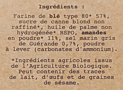 Sablés aux amandes ingredients label