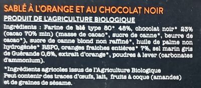 Sablés à l'orange ingredients label