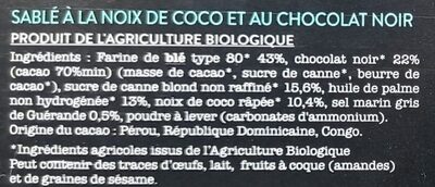 Sablés noix de coco nappés chocolat ingredients label