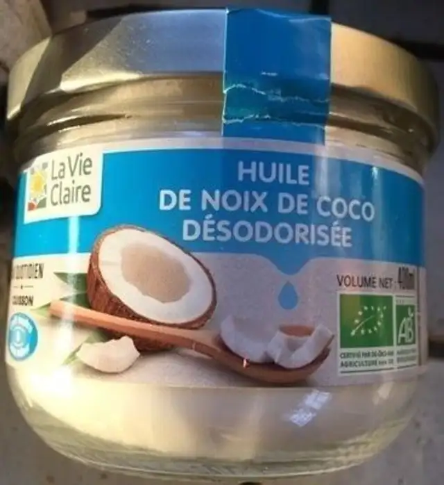 Huile De Noix De Coco Désodorisée front packaging