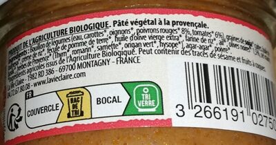 Termine végétale à la provençale ingredients label