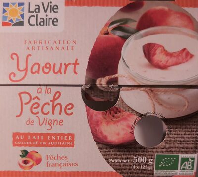 Yaourt à la pêche de vigne front packaging