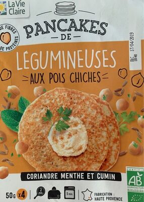 Pancakes de légumineuses aux pois chiches front packaging