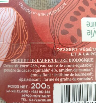 Douceur cacao nutrition facts table