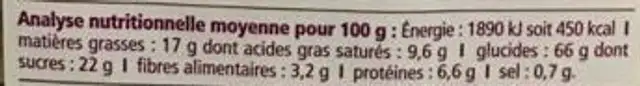 Céréales fourrées au Cacao et aux Noisettes nutrition facts table