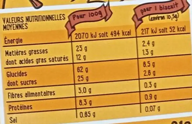 Nap'choc choco lait nutrition facts table
