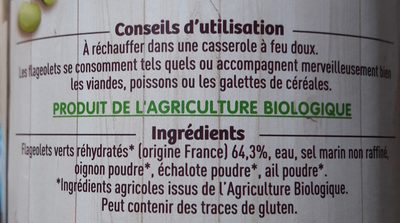 Flageolets ingredients label