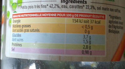 Petits pois tres fins et jeunes carottes nutrition facts table
