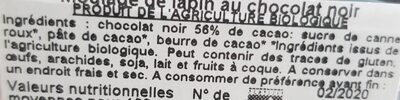 Mini lapin bio au chocolat noir ingredients label