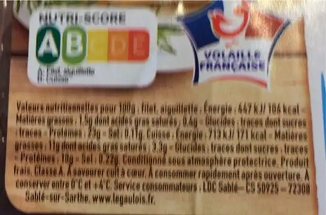 Filets de poulet nutrition facts table