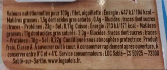 Cuisses de poulet nutrition facts table