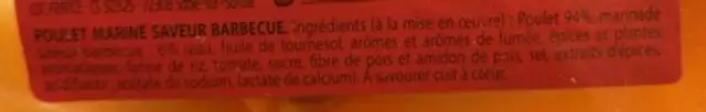 cuisses de poulet découpées saveur barbecue ingredients label