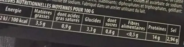 Jambon de dinde nutrition facts table