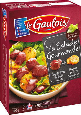 Des gésiers de volaille issus de volailles nées, élevées, préparées en France, soigneusement sélectionnés et cuisinés en confit et des Pommes de terre Sarladaises cuisinées suivant la tradition, dans la graisse de canard, de l'ail, du persil et des échalotes.