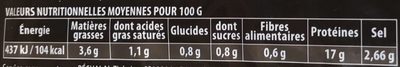 Jambon de dinde Réghalal nutrition facts table