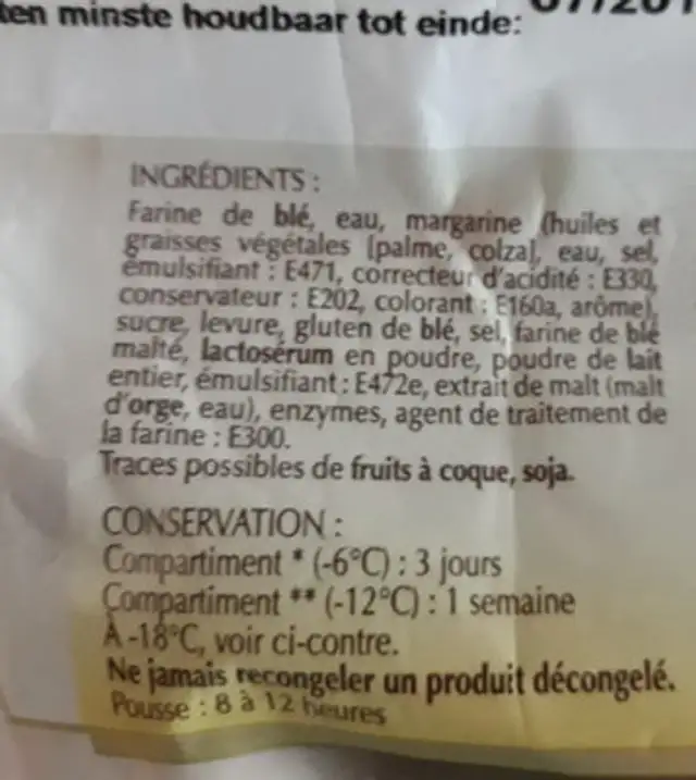 Croissants ingredients label