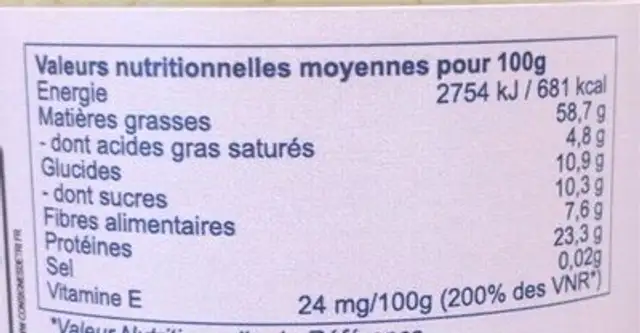 Puree d’amande Figue-Lucuma nutrition facts table