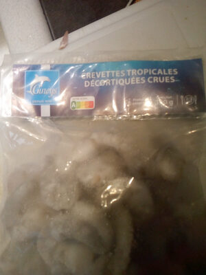 Crevettes décortiquées crues front packaging