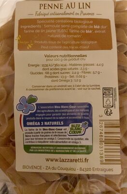 Penne au lin front packaging