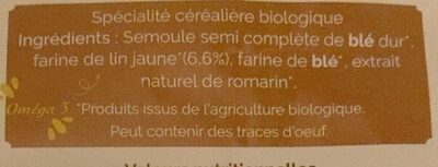 Penne au lin ingredients label