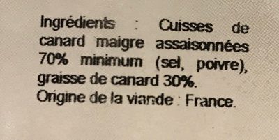 Cuisses de canard ingredients label