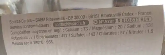 Carola rouge nutrition facts table