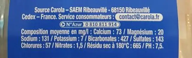 Eau de source d'Alsace nutrition facts table