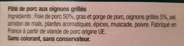 Pâtés de porc apéri'mix ingredients label