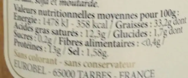 terrine de sanglier nutrition facts table