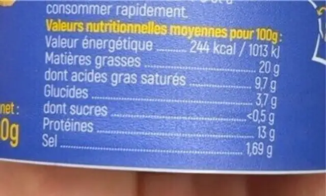 Les émiettés Thon fumé nutrition facts table