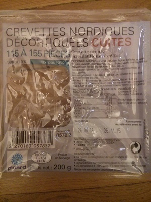 Crevettes nordiques cuites décortiquées front packaging